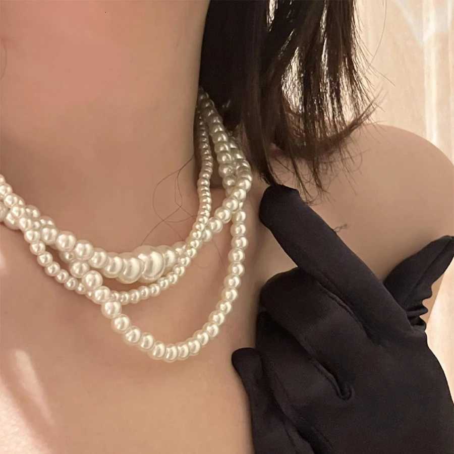 New Trendy Vintage Pearl Multi Layered Pearl Bead Necklace for Women Sweet Elegant Party Jewelry Wedding Gifts Y250805
