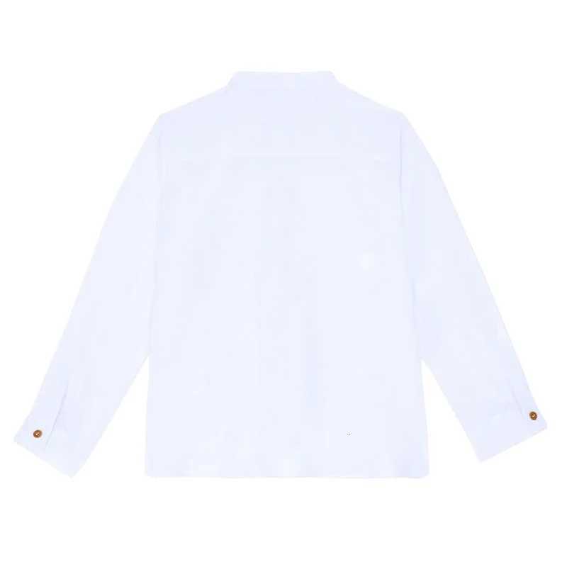 Boys White Linen Shirt 2025 Spring New Childrens Stand-Up Collar Buttons Daily Casual Cotton And Linen Long-Sleeved Shirts X250806