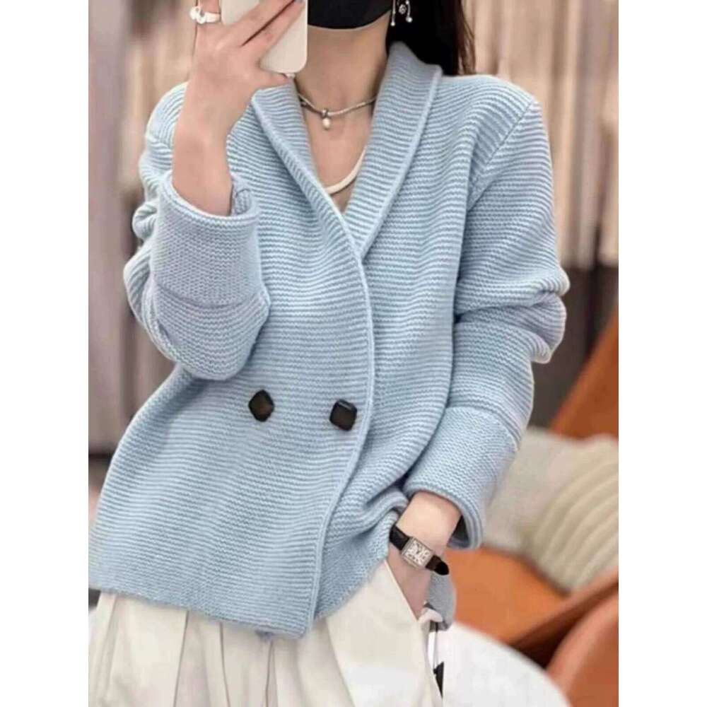 European 100% Cashmere Knitted Cardigan Female Autumn And Winter Temperament Loose Wool Sweater Coat 250806