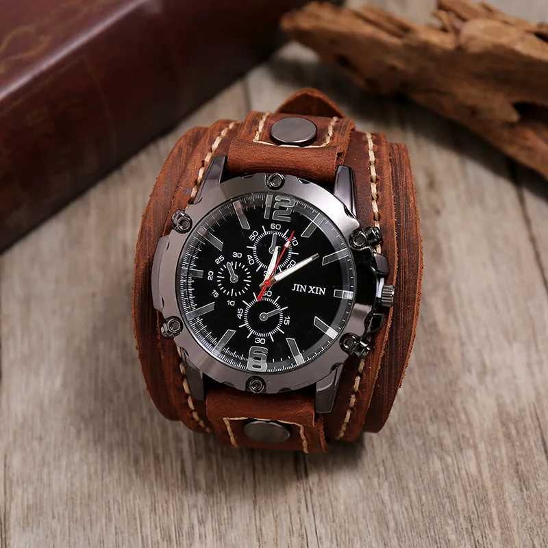 Vintage Men Quartz Big Dial High Quality Cowhide Leather Strap Wristwatch for Men W250806