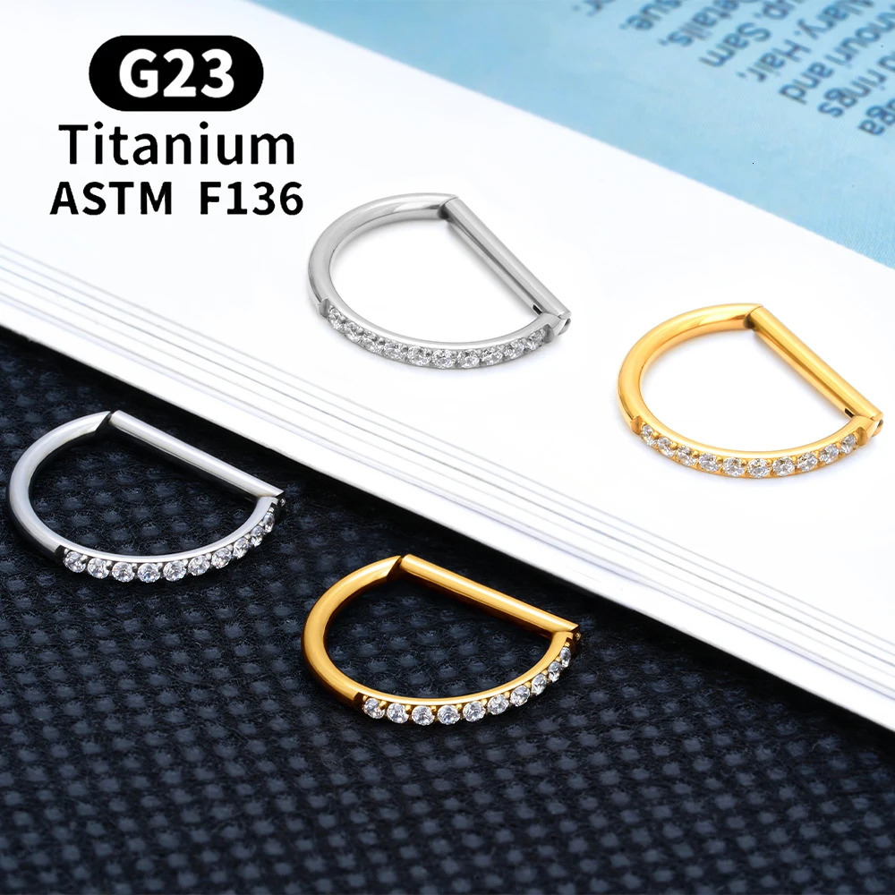 G23 Round Hoop D Shape Nose Ring Daith Heart Earring 16G CZ Hinged Segment Ear Tragus Cartilage Helix Piercing Jewelry 250805