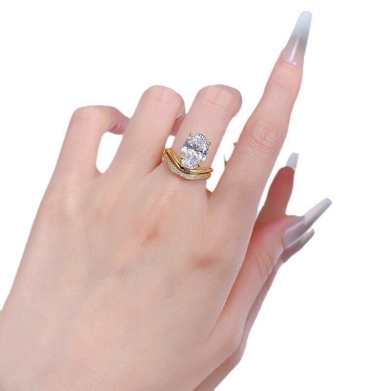 Hui Zhi Yi Jewelry New S Silver Oval Pigeon Egg 9*13mm Egg-Shaped mond Ring Stackable