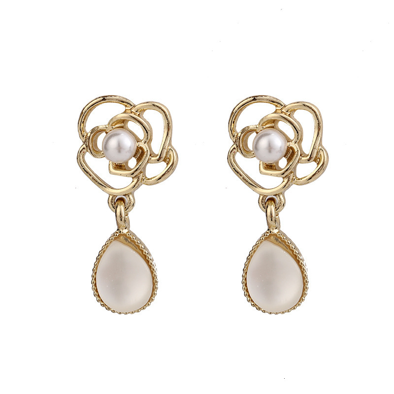 Vintage French Court Style High-end Women's Earrings Free Shipping Designer Luxury Cat Eye Stone Hollow Rose Water Droplet S925 Silver Needle Ear