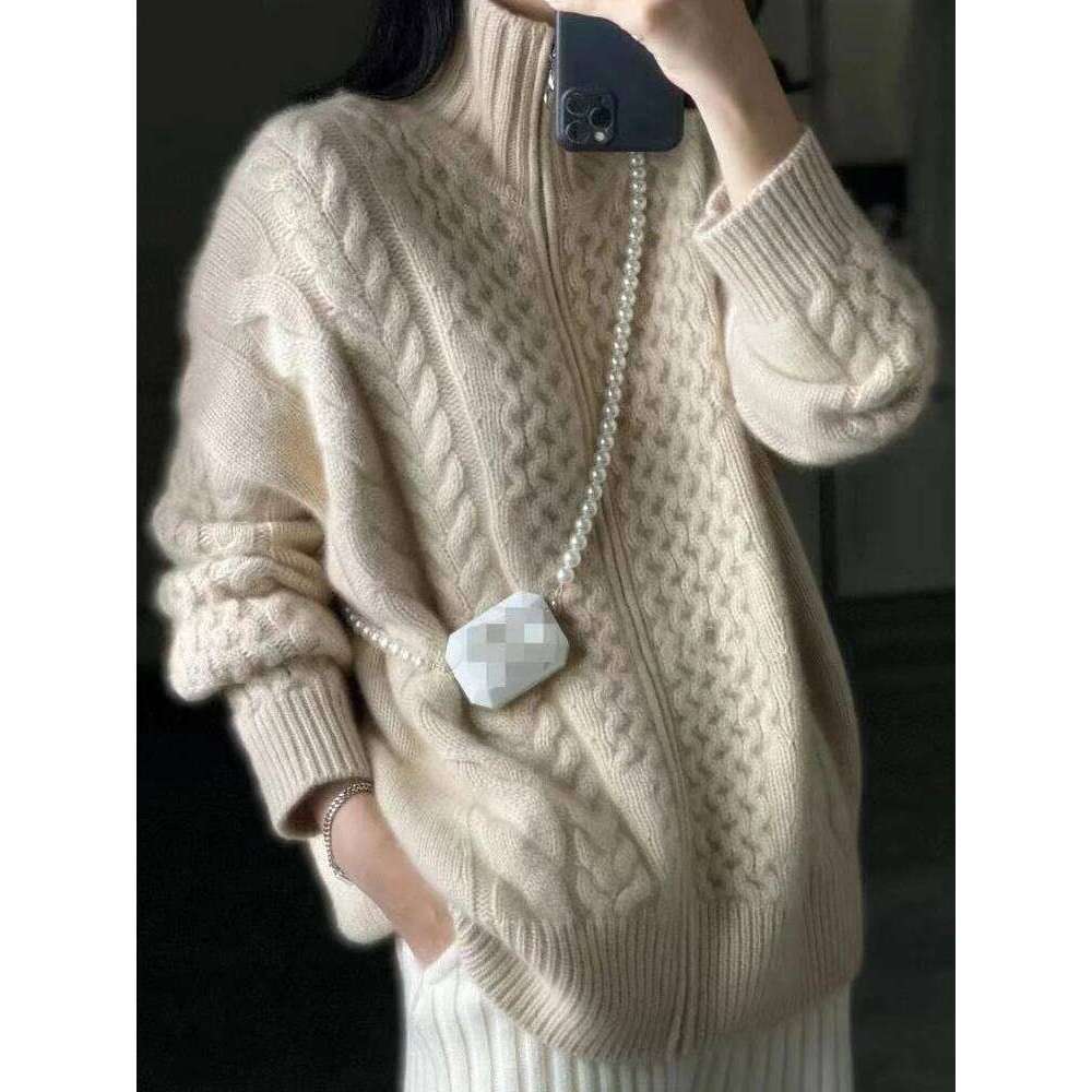 Autumn And Winter New Thick Turtleneck Cashmere Knitted Women's Loose Wool Sweater Cardigan Larg Size Female Jacket Top 250806