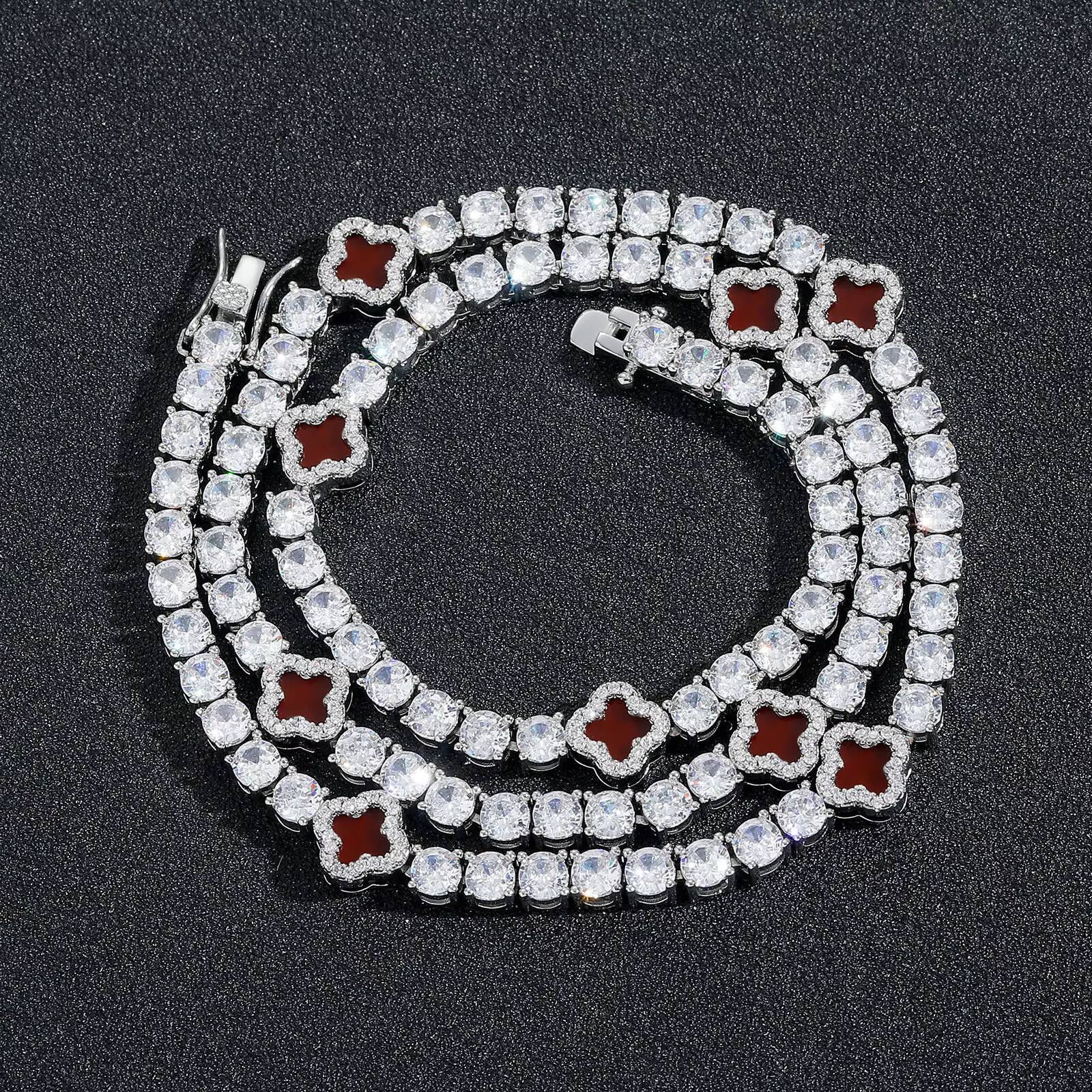 Luxury Zircon Tennis Necklace Bling Hip-hop Necklace 16-22inches Gold Plated Fashion Clover Necklace