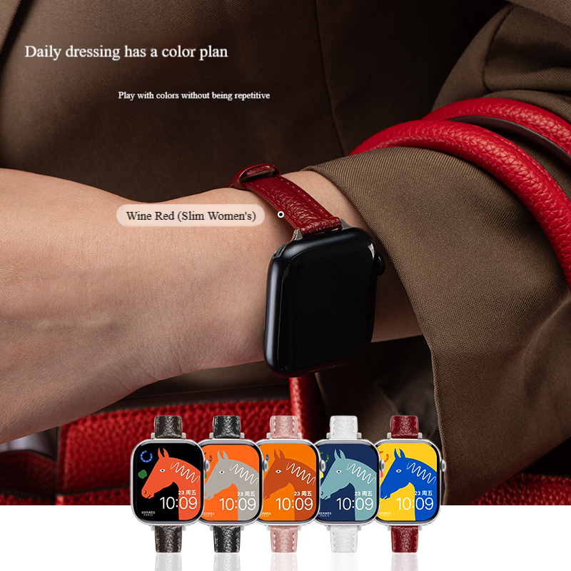 Watch Series 9/8/7/6/SE/Ultra Full range Leather Strap with Soft Premium Litchi patterned leather for Men & Women