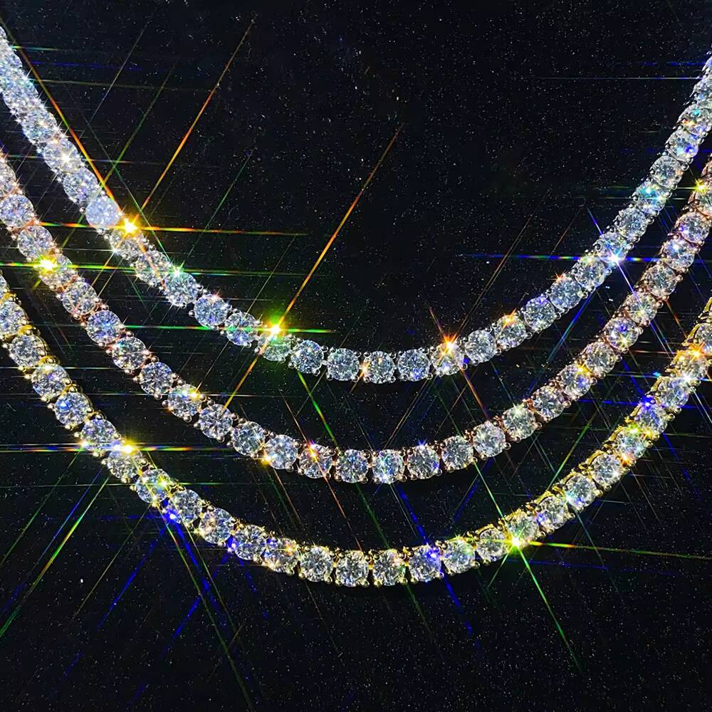 Moissanite 4mm Chain Link Necklaces Chain Hip Hop Jewelry 4mm Moissanite S925 Silver Tennis Chain Necklaces for Men Women