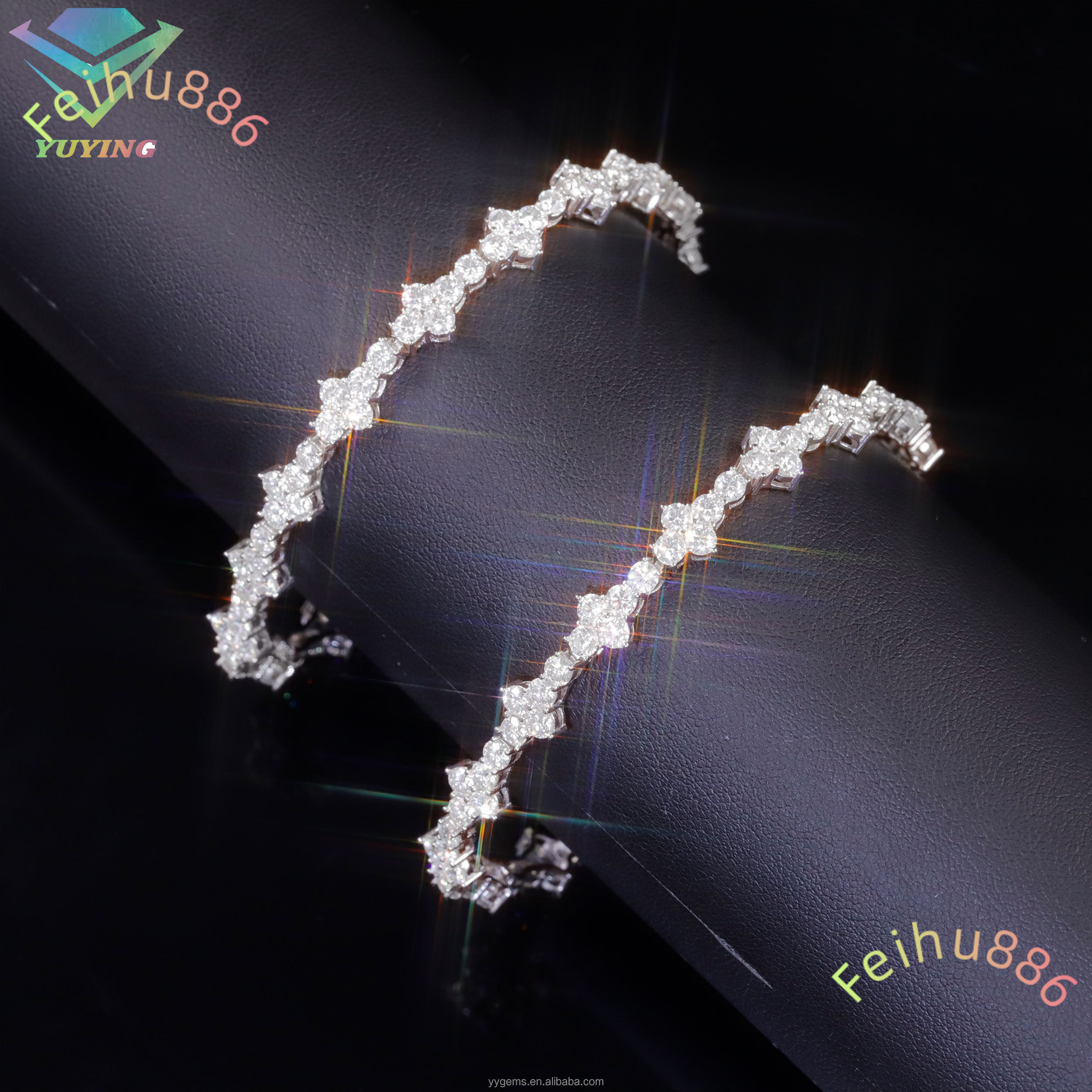 RTS White Gold Plated Cross Moissanite Tennis Chain Bracelet Cuban Chain S925 Silver Fashion Jewelry Men Women Bracelet