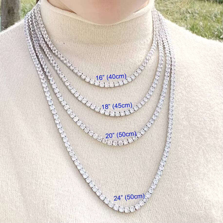 Hot Selling Unisex Tennis Chain Necklace One Row with 3mm-5mm Moissanite Stylish Hip Hop Icy Jewelry