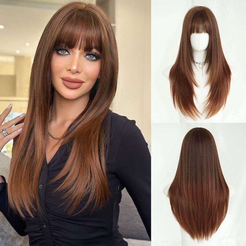Wig Female Sandy Brown Long Straight Hair Full Headgear Wholesale