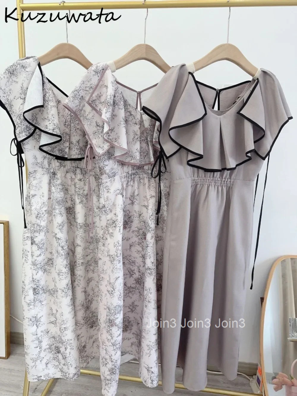 Elegant Ruffled Sleeveless High Waist Robe Slim Fit Print Panelled Pullover Vestidos Japan New Casual Lace Up Dress