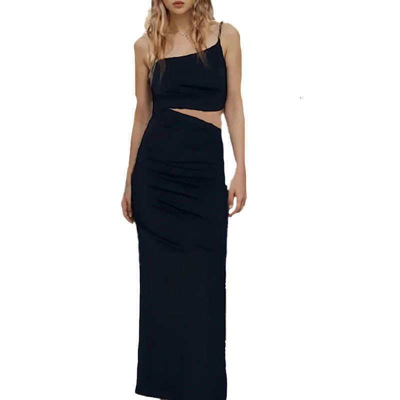 Women's Clothing Summer New Casual Sleeveless Ruched Waist-Exposing Camisole Top Slim Long Skirt Set B5