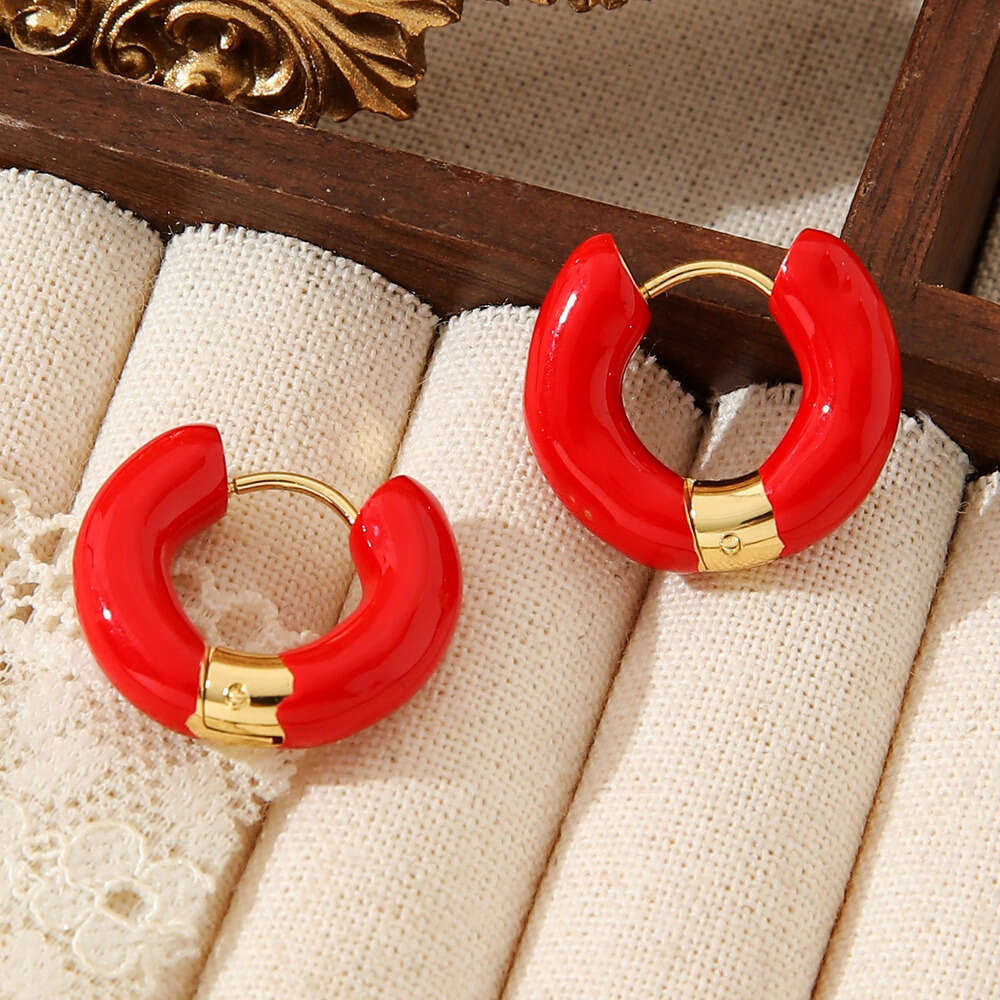 Hot Selling Multi-color Oil Drop Circle Stainless Steel Non-fading Earrings Hoop