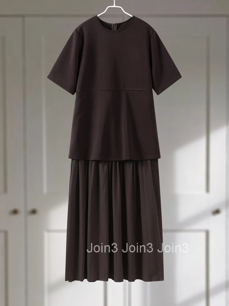 Womens Summer Dress Elegant O-neck Patchwork Pleated Half Sleeve Long Robes Female Spring New Fashion Evening Dress Woman