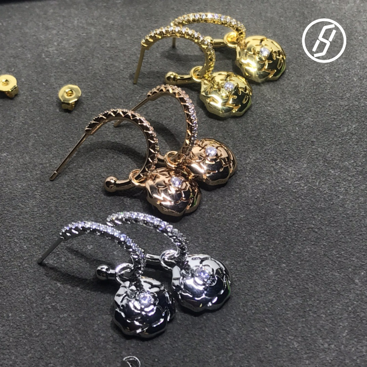 S925 Silver Rose Gold Camellia Double Flower Earrings New Style Flowers Zircon Earrings Advanced Craftsmanship Design Designer Jewelry Women Original 