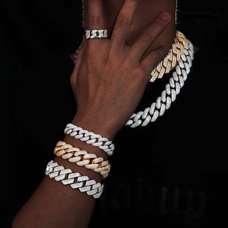 New Arrival Rapper Jewelry 20mm Gold Plated 925 Sterling Silver Round Cut VVS Moissanite Iced Out Cuban Link Chain for Men