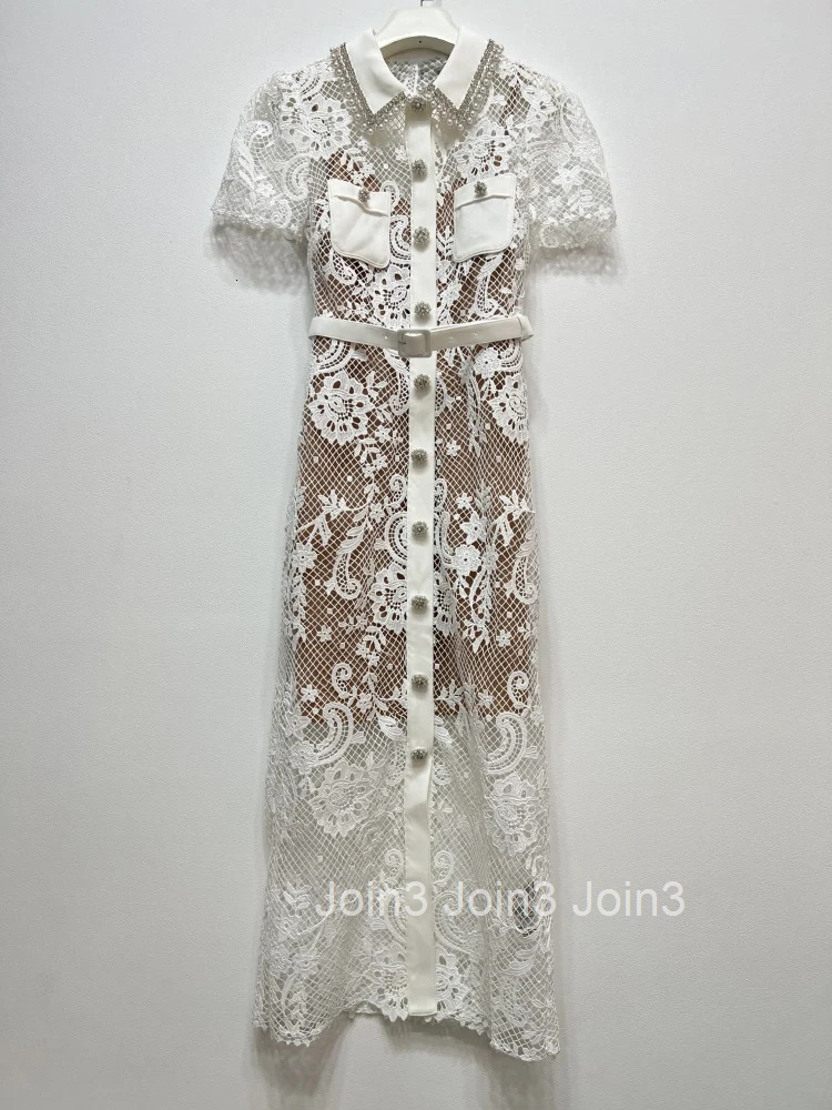 Quality Summer Pearl Diamond Bead Rhainstone Water Salute Flower Embroidery Lace Evening Prom Dress Women Formal Robe Party