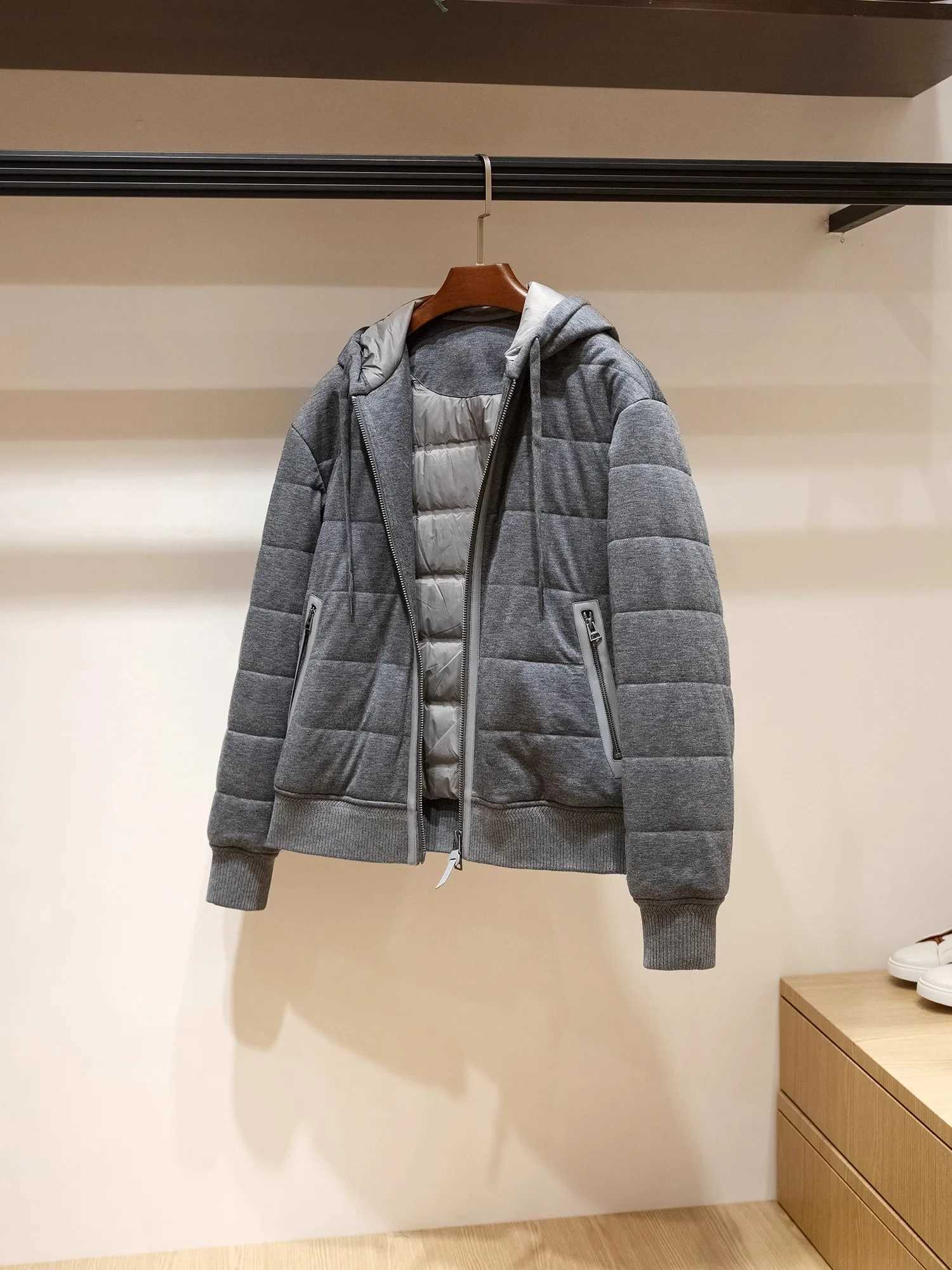 Light luxury Soft and comfortable Wool blend Keep warm in winter Gentleman Hooded white goose down jacket Coat W250806