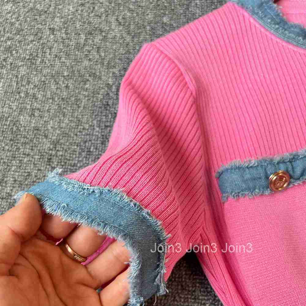 YuooMuoo Brand Fashion Vintage Denim Patchwork O-neck Knit Maxi Dress Casual Oversize Pockets Long Shirt Dress Chic Party Robes