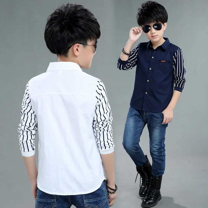 Boys Blouses And Shirts Childrens Stripe Top 2024 Spring Autumn Casual White Polo Shirts Teenager School Brand Outerwear Cotton X250806