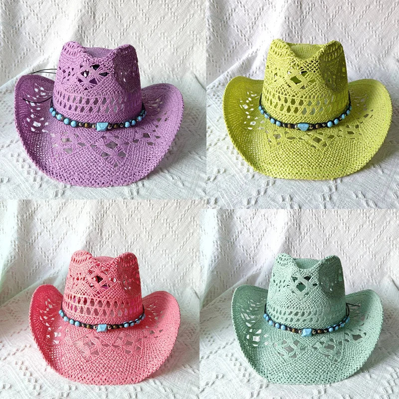 Purple 2024 Cowboy Straw Hat Hand-woven Hollow Mens and Womens Summer Sun Hat Jazz Straw Hat Western Cowboy Hat sombrero 250805