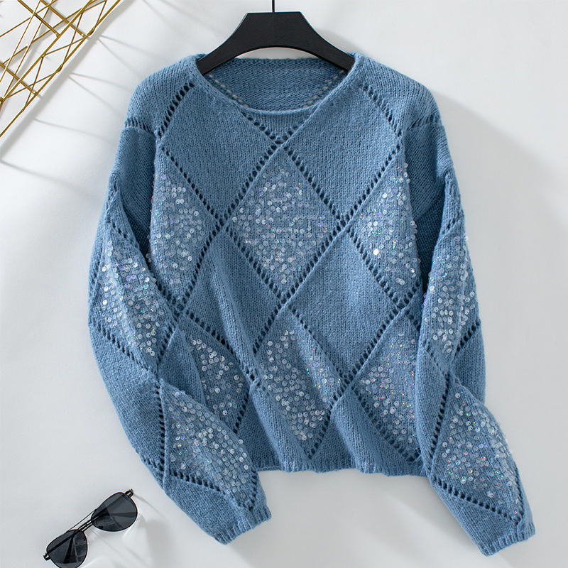 Free delivery designer sweater for women Round neck sweater knitted fashionable sequin minimalist top