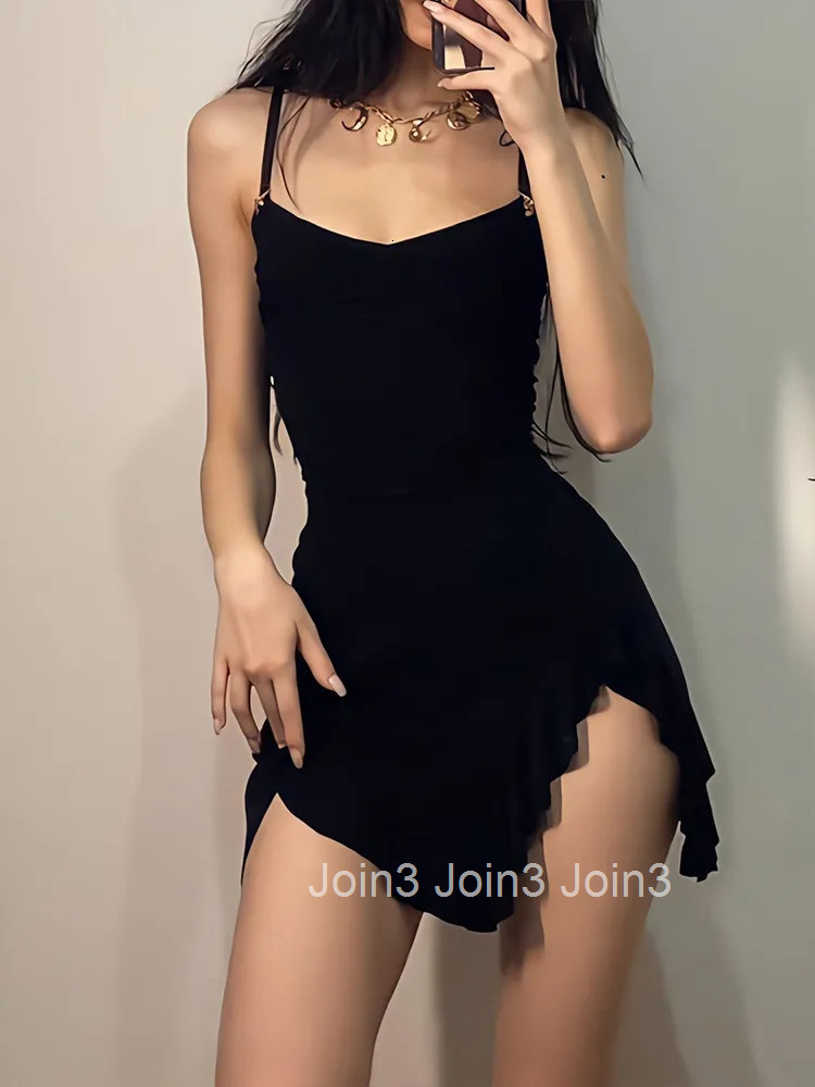 Sexy Summer Mini Dress Women New Black Fashion Streetwear Sleeveless Backless Folds Split Dress Elegant Party Strap A-LINE Dress