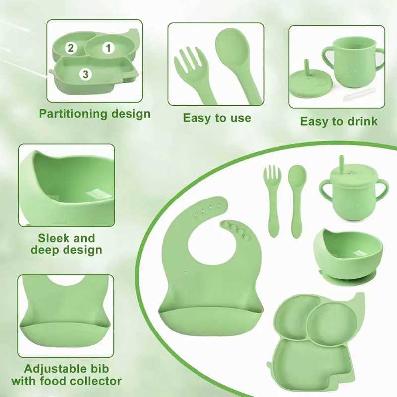 Silicone Baby Feeding Set Soft Silicone Sucker Plate Bowl Elephant Plate Personalized Name Feeding Bib Apron Childrens Dishes X250806