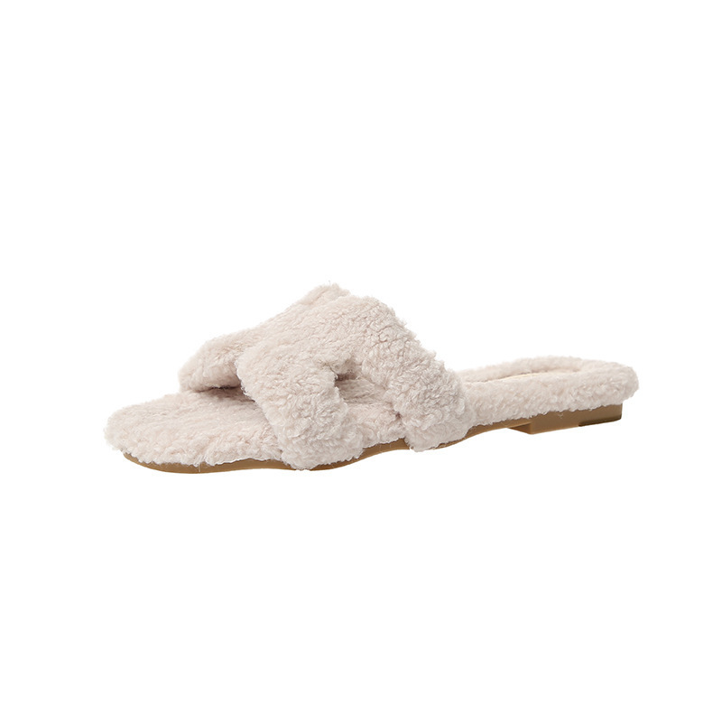 Free delivery designer Slippers Booties Half drag suede fur slippers for women one line drag for outdoor wear