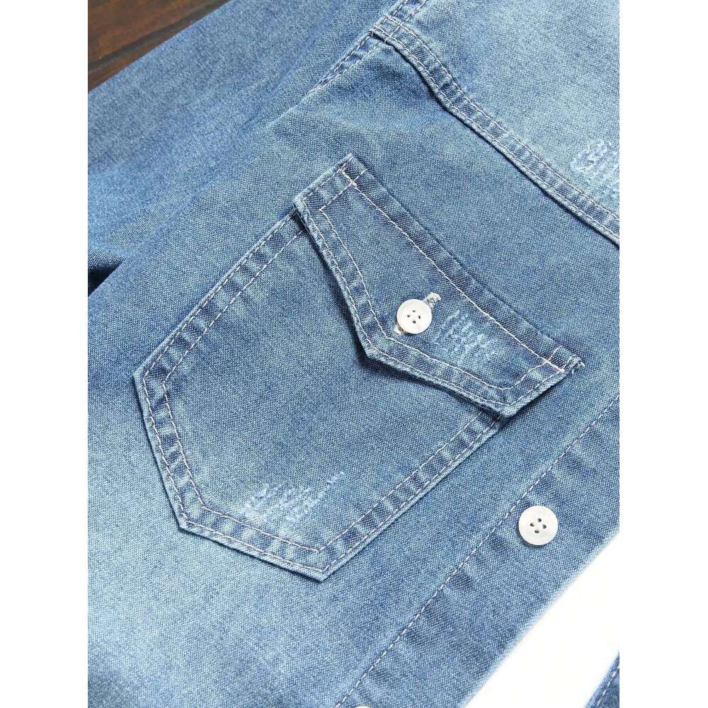 Men's shirts for spring autumn. Blue denim shirts. Trendy and fashionable. Daily casual street style.