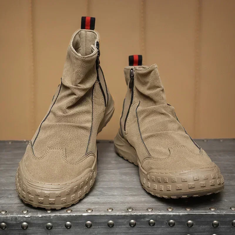 Mens Boots High Cut Workwear Shoes Autumn Zipper Pleated Non Slip Comfort Thick Soled Wearresistant Fashion Flat 250801