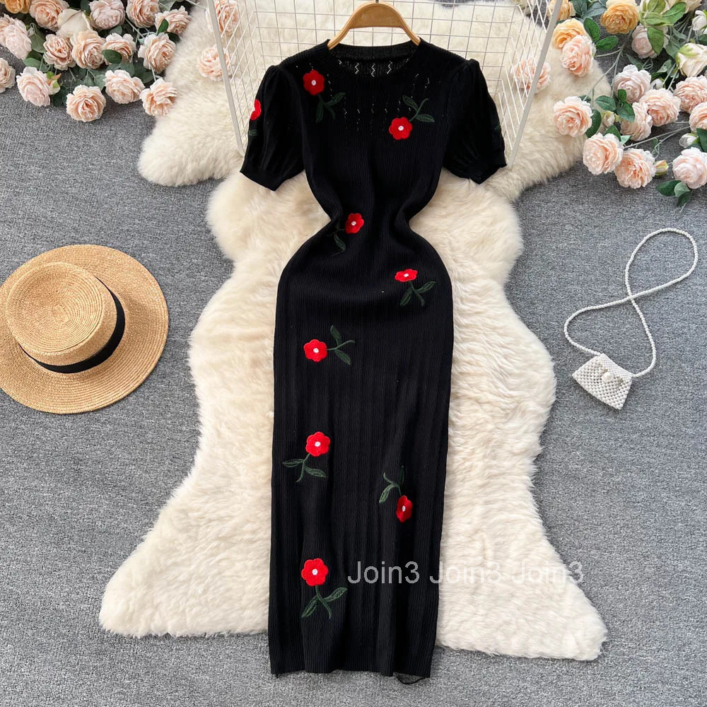 Crochet Dresses Knit Cut Out Dress Jurk Dames Beach Dresses for Women Short Sleevel Female Vestidos Mujer Maxi Long Dress