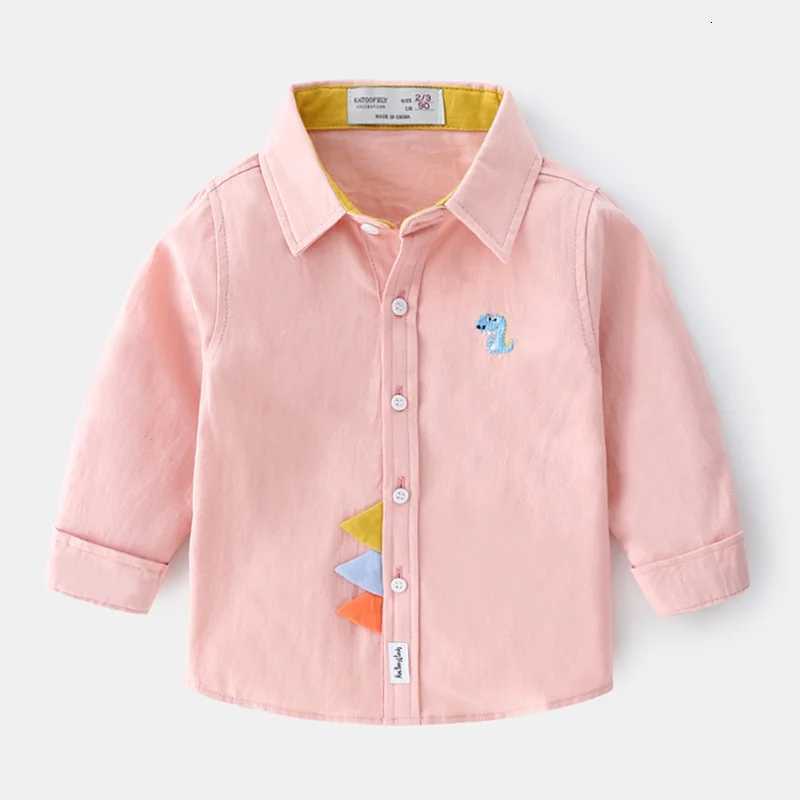 2025 Spring Autumn Boys Long Sleeve Blouses Shirts Kids Korean Version Cotton Cartoon Dinosaurs Printing Lapel Tops 2-7 Years X250806
