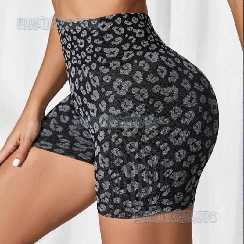 High Waist Tummy Control Leopard Print Three-quarter Shorts Peach Butt Lifting Slim Fit Breathable Yoga Shorts for Outdoor Wear H250806