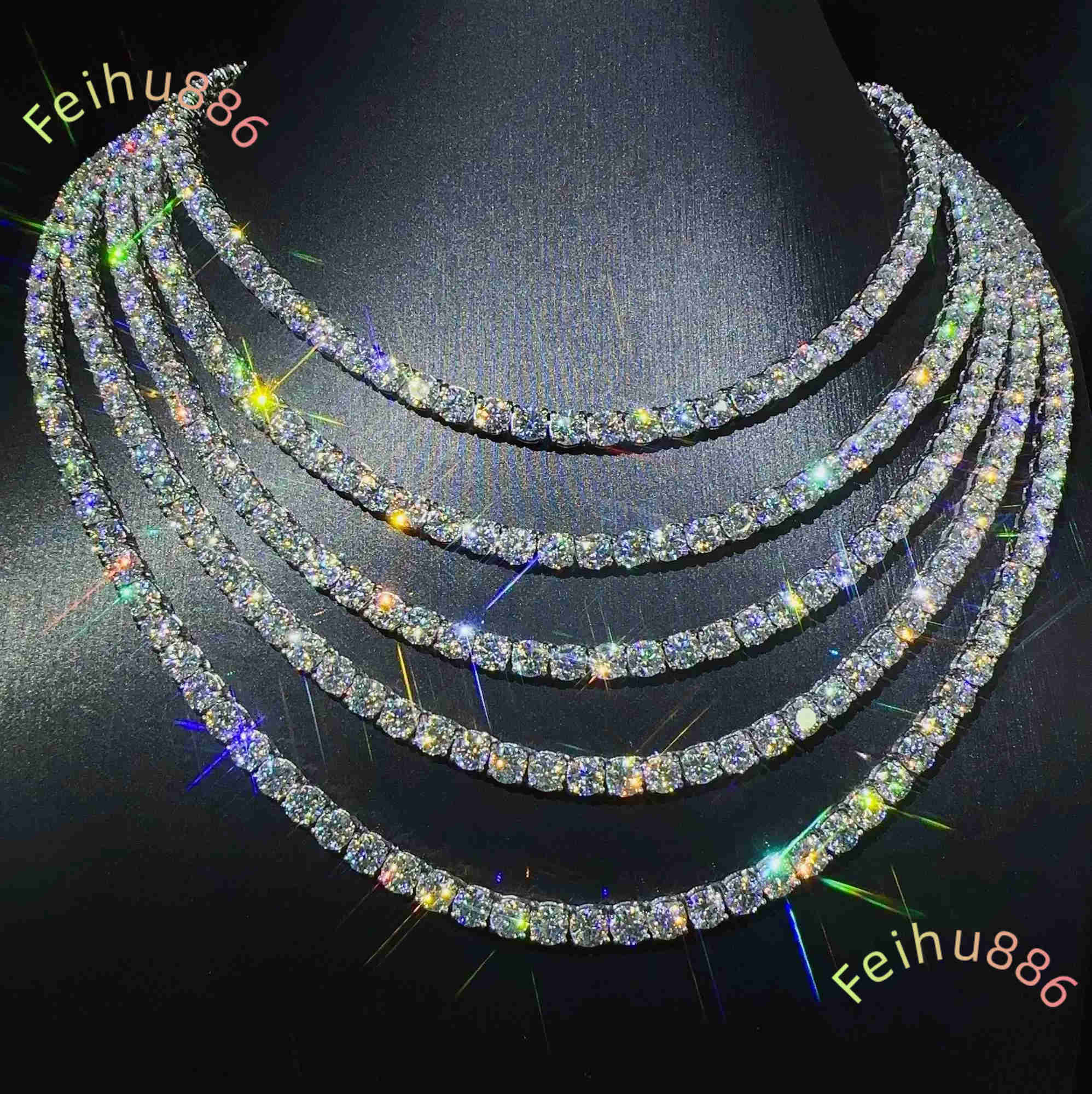 Pass Diamond Tester Large Stock Hip Hop Jewelry 2.0mm-6mm VVS Moissanite Diamond 925 Silver Iced Out Tennis Chain Necklaces