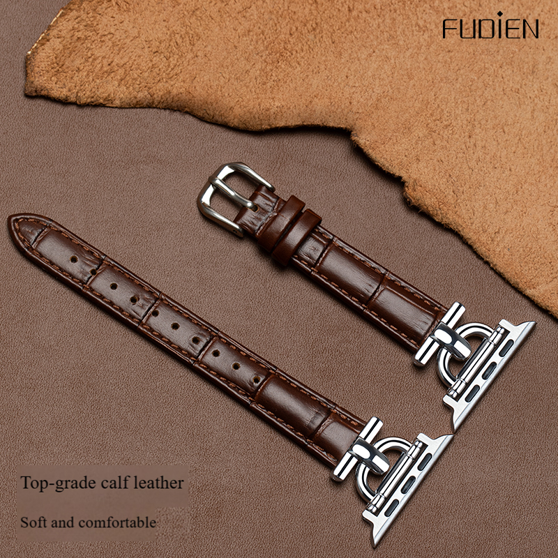 Luxury Womens Wristwatch Band - Leather with a texture similar to bamboo 8/7/6/5/4/3/2/1/se/Ultra Suitable for the entire series