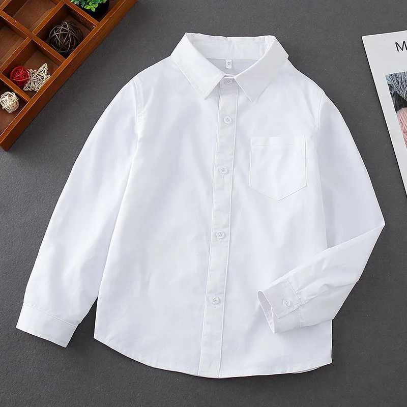 Boys Casual Shirt Long Sleeve Solid White Blue 100% Cotton Kids Top Age 3-12 Spring School Uniform Children Party Clothing X250806