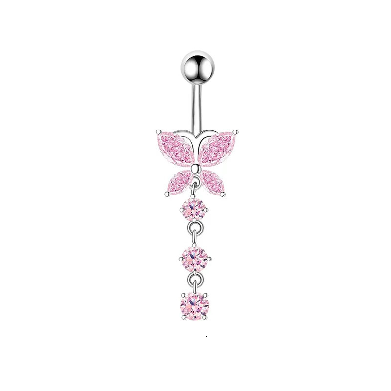 1PCS Pink Crown Belly Button Rings Jewelry Stainless Steel Heart Navel Piercing Barbell Crystal Cute Belly Rings For Women Girls 250805