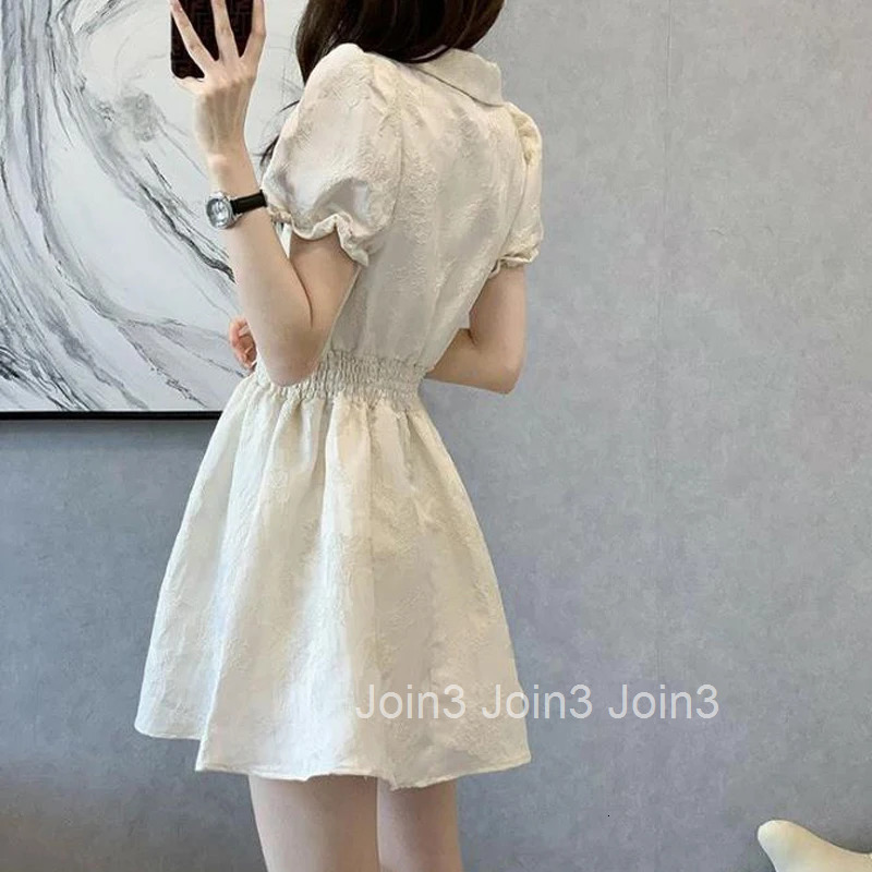 Women French Style Vintage Luxury Chic Cute Sweet Mini Dress Summer Elegant High Waist Short Sleeve Slim Party Dresses Vestidos
