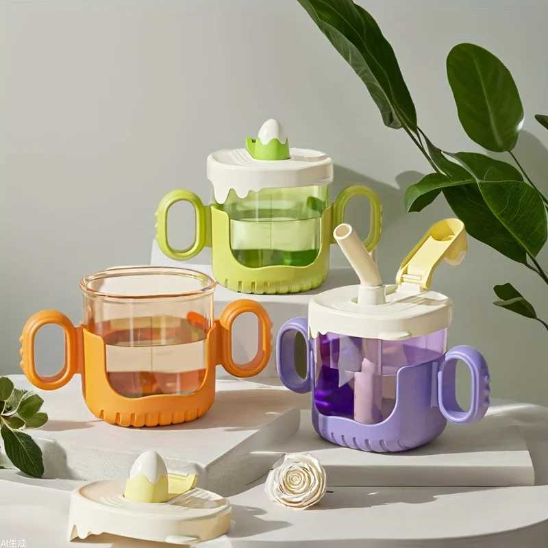 300ml/10OZ 3-in-1 Training Cup with Straw Sippy Cup Wide Mouth Cup Children Drinking Water Cup for Party Birthday X250806