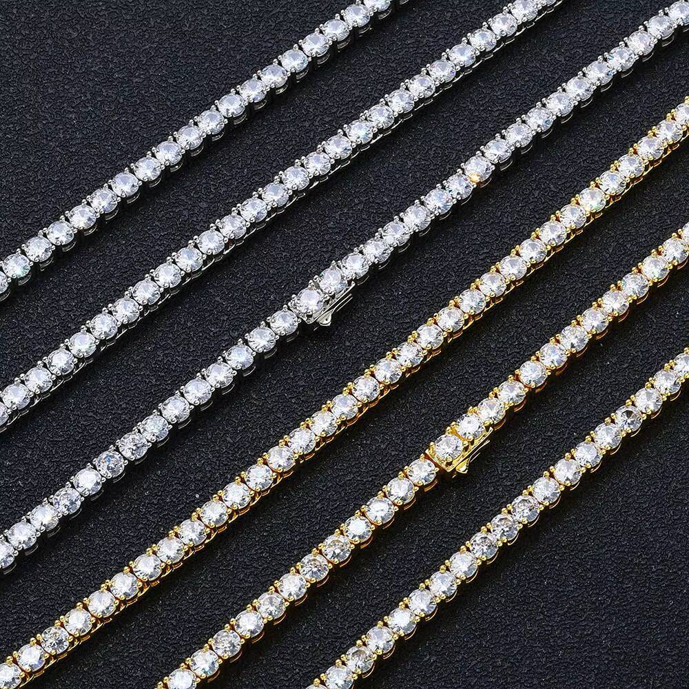 High quality custom gold fashion 925 silver jewelry; moissanite tennis necklace and bracelet.