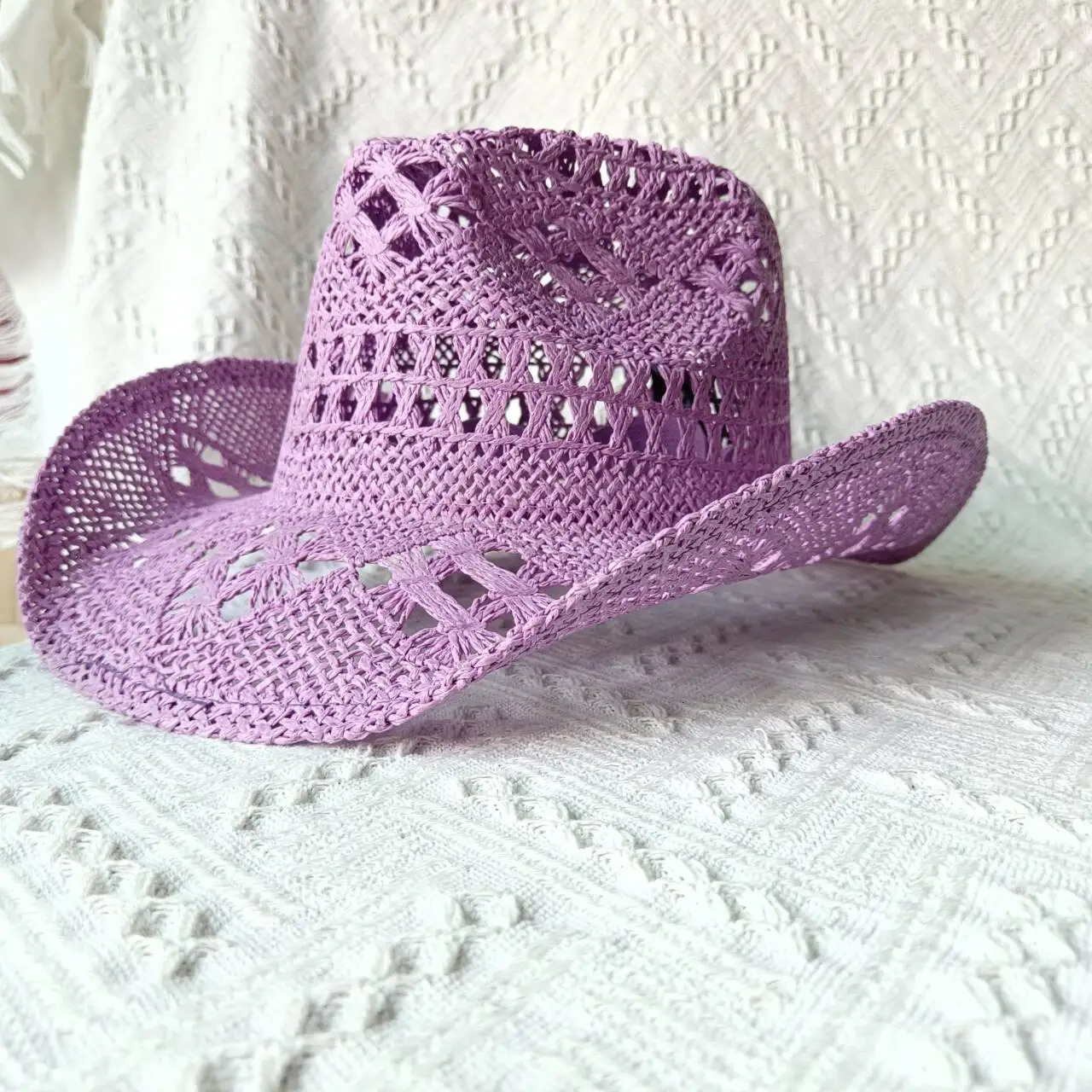 Purple 2024 Cowboy Straw Hat Hand-woven Hollow Mens and Womens Summer Sun Hat Jazz Straw Hat Western Cowboy Hat sombrero 250805