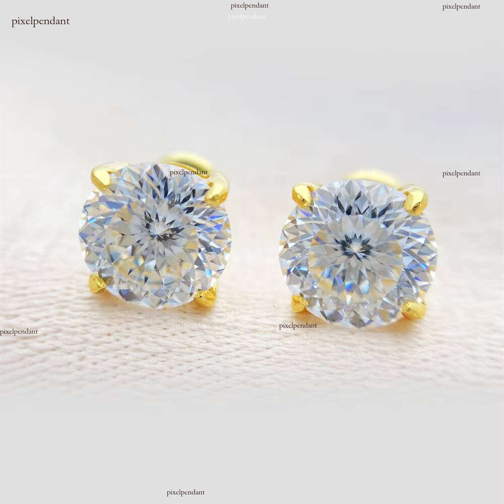 Portuguese Cut Pure Sier White VVS 0.5/1ct Stud Silicon Stone 14k Planted Earrings Fine Jewelry
