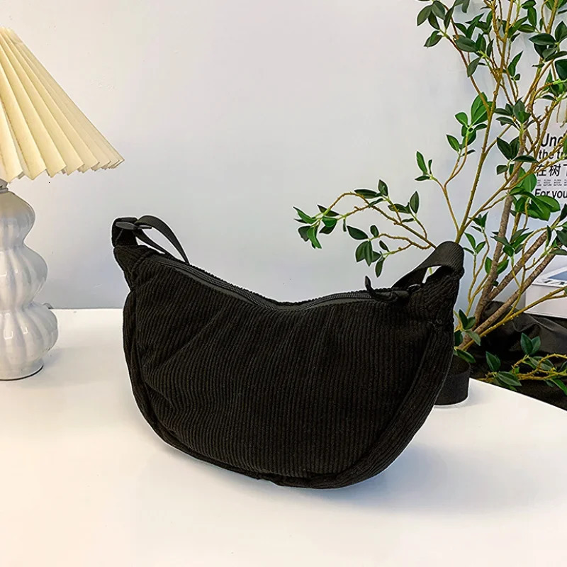 Solid Color Corduroy Womens Hobos Shoulder Bag Retro Casual Female Crossbody Bags Ladies Daily Travel Handbags Messenger Bag 250731