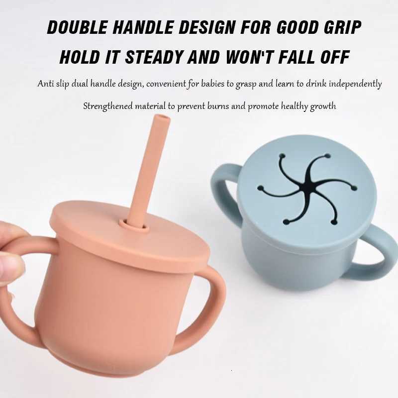 Baby Silicone Double Handle Straw Cup Anti-Scalding Anti-Fall BPA Free Leak-Proof Cover Portable Snack Cup for Toddlers Ideal X250806