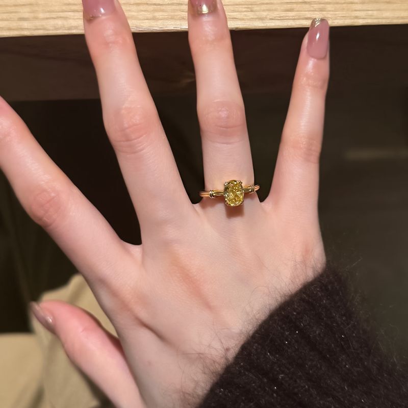 Hui Zhi Wing Jewelry S Silver Gold-Plated Oval 6*8mm Pigeon Egg Lucky Yellow mond for Women Simple Ring