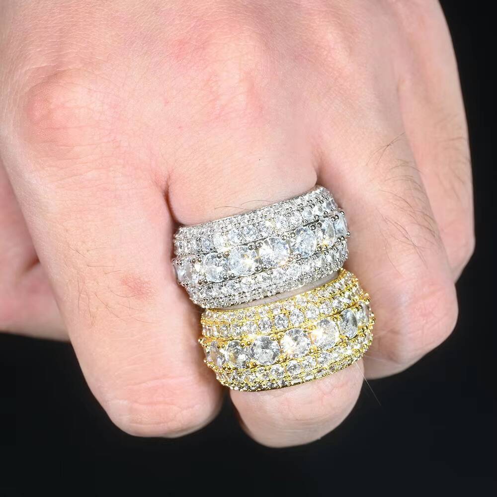 Mens 925 Sterling Silver Hip Hop Eternity Band Ring VVS Pass Diamond Tester Rapper Iced Effect 5 Rows Moissanite Chic Style