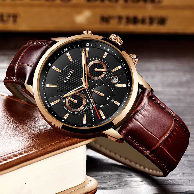 LIGE Luxury Men Leather Sport es Mens Army Military Quartz Wrist Chronogrh Male Clock Relogio Masculino+BOX W250806