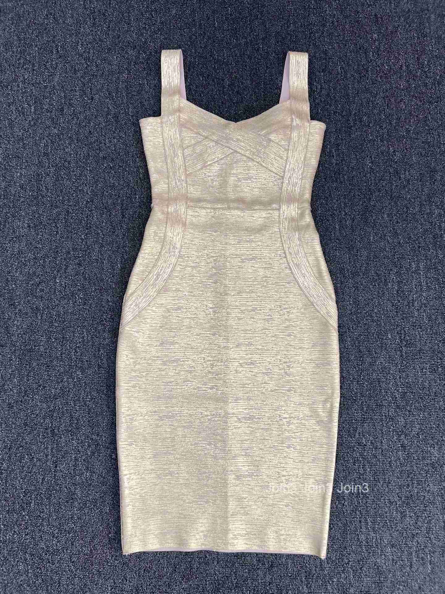 Real Photos Bronzing Bandage Bodycon Dress Women Elegant Tank Square Collar High Street Going Out Dresses Special Occasion