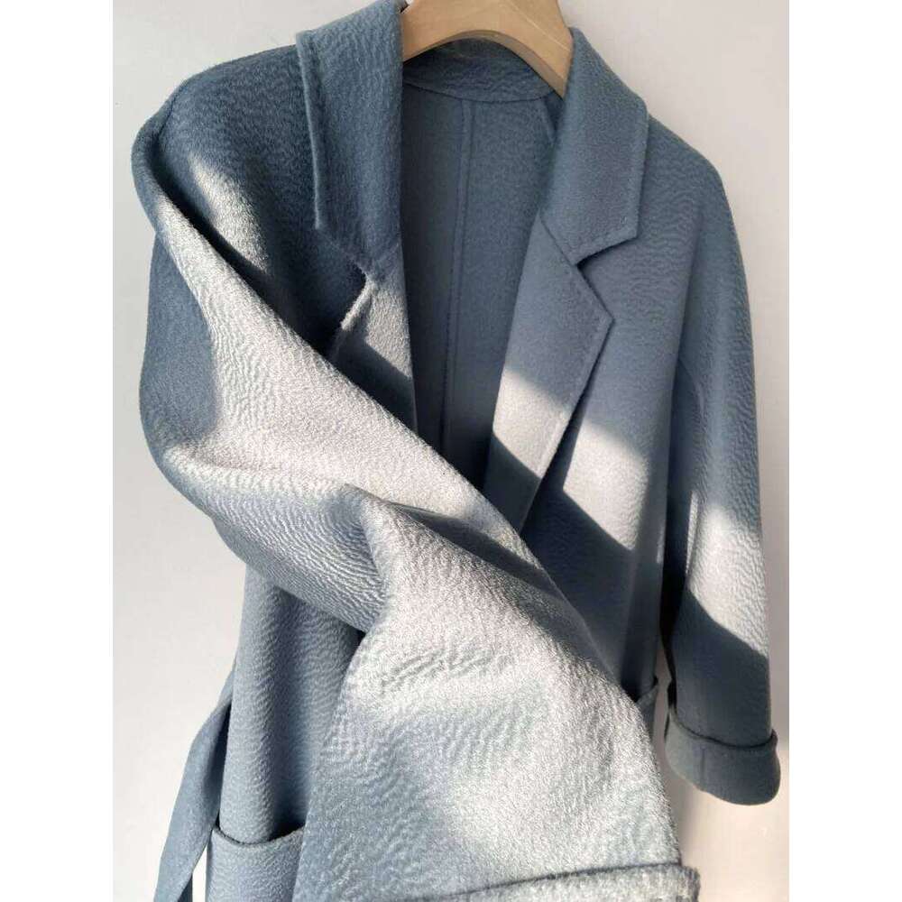 Women Handmade Hepburn Corrugated Water Ripples Double-Sided Wool Long Woolen Jacket Cashmere Coat Korean Max 250806